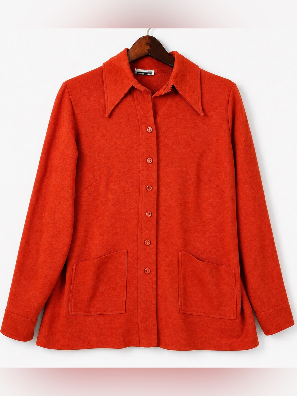Vintage 1970s Cricket Lane Red Orange Knit Shirt Jacket 18 Retro